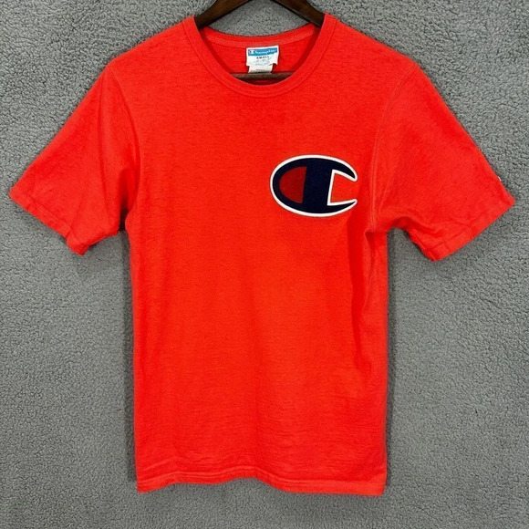 Champion shirt mens small orange short‎ sleeve Big C embroidered cotton vintage - Picture 1 of 6
